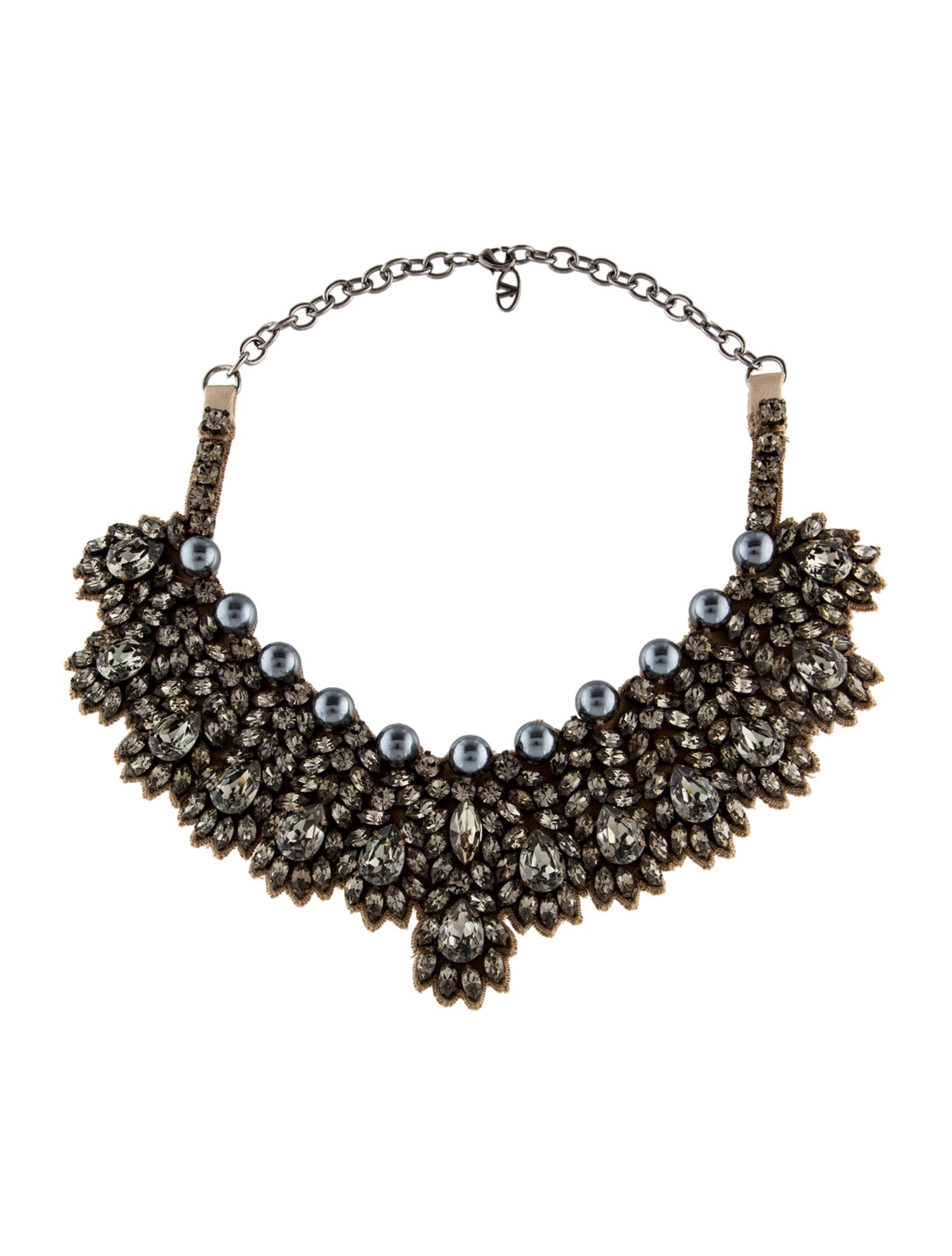Valentino Faux Pearl, Crystal & Satin Embellished Collar Necklace
